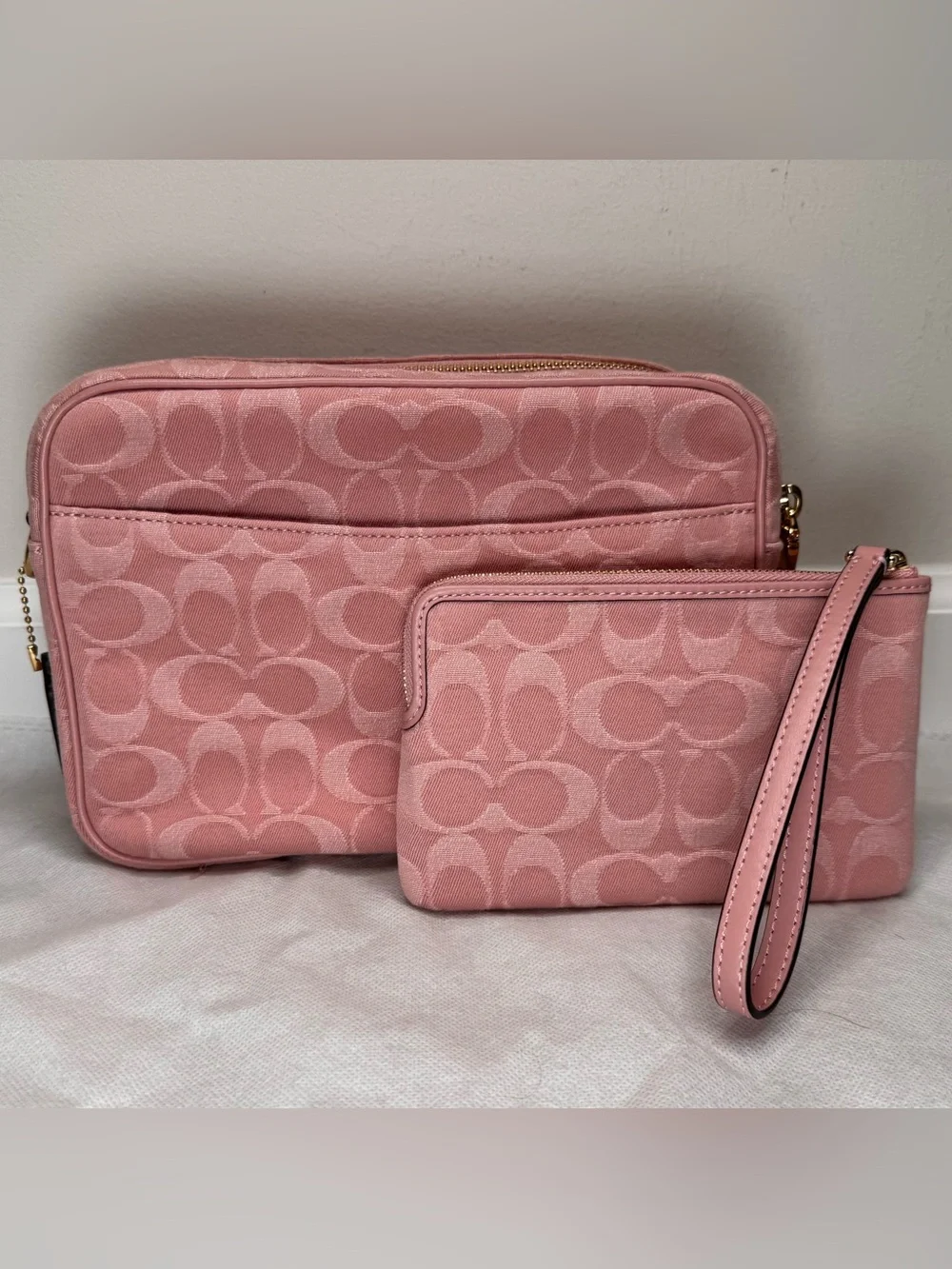 Coach Carey Shoulder/Crossbody Bag In Signature Denim Powder Pink CER69 Wristlet